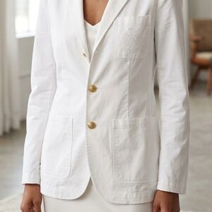 Lauren Ralph Lauren White 100% Cotton Blazer with Logo Sz M
